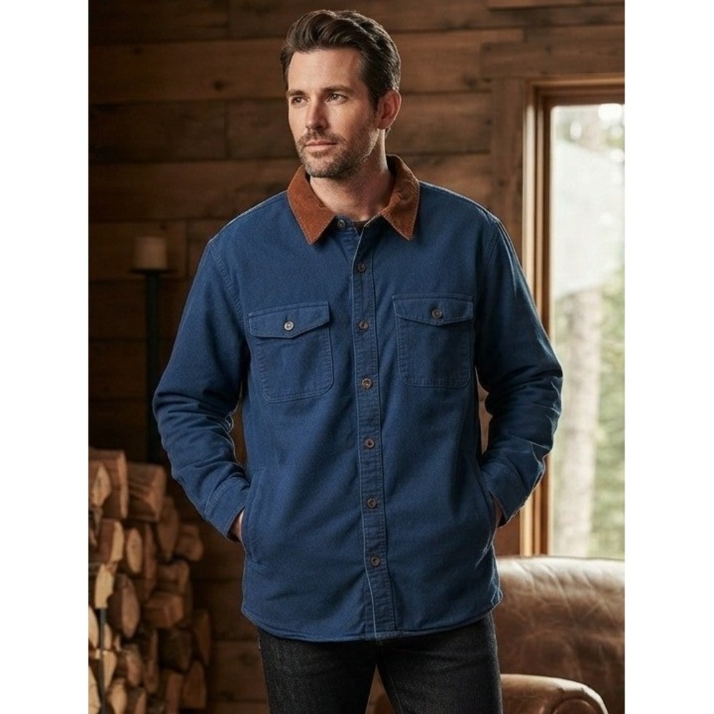 Blake Shelton x Lands' End Button Up Shirt Corduroy Collar Men's XL Blue Cotton